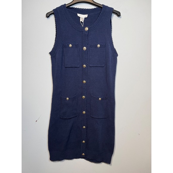 Caroline Constas Dresses & Skirts - Caroline Constas Maritime Blue Cotton Knit Button Front Mini Dress Large NWT